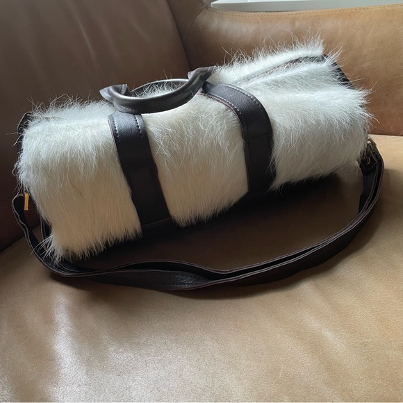 Bonnie Martin calf hair pony hair leather barrel bag 90s Y2K white brown vintage - Picture 3 of 12